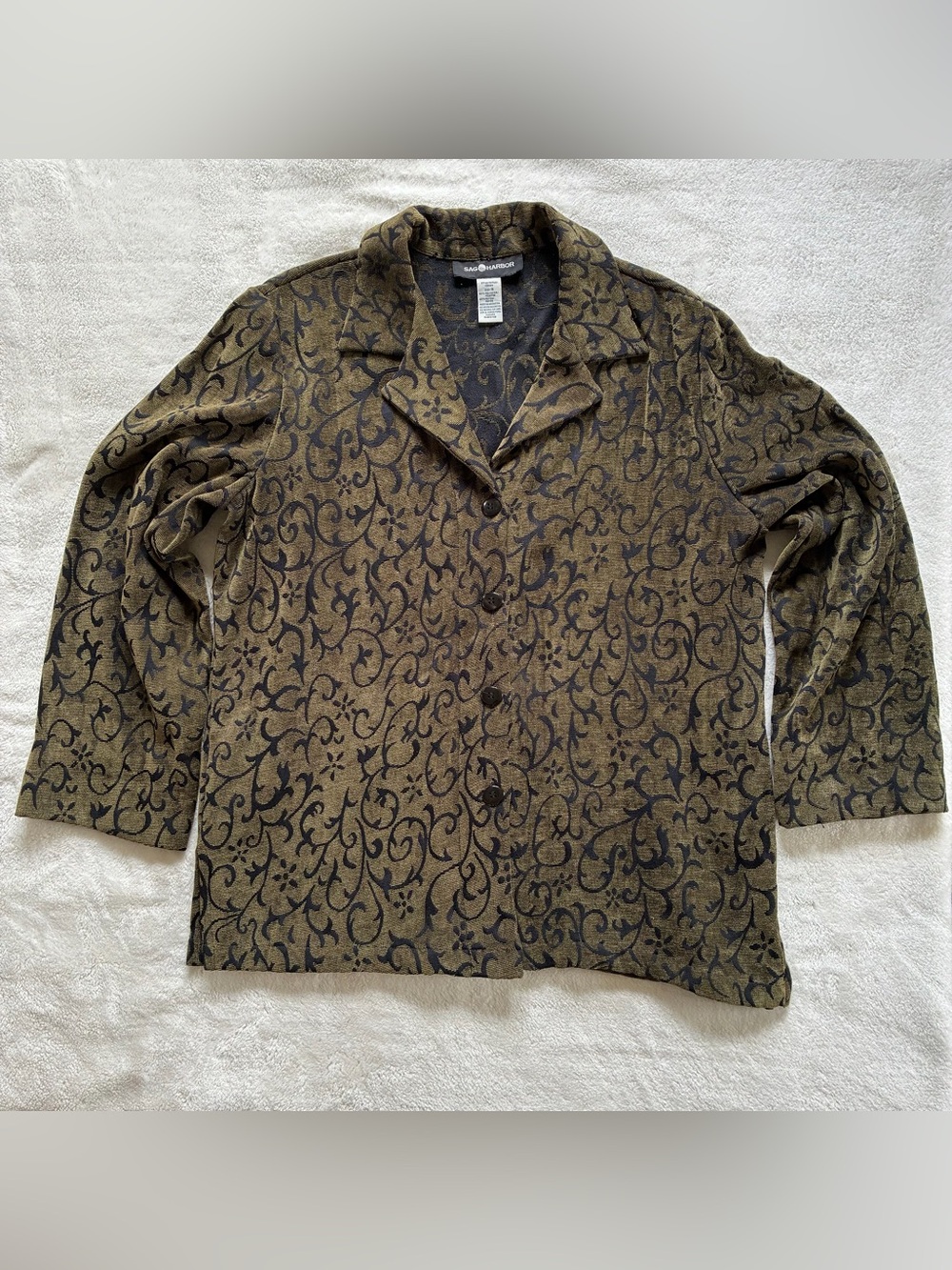 Vintage Sag Harbor Olive Green Floral Print Blazer size 16